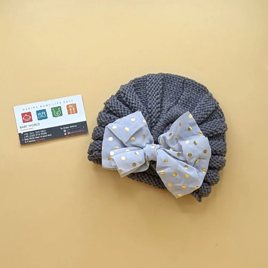 Baby Wool Cap - Bow/Dots - Winter - Image 6